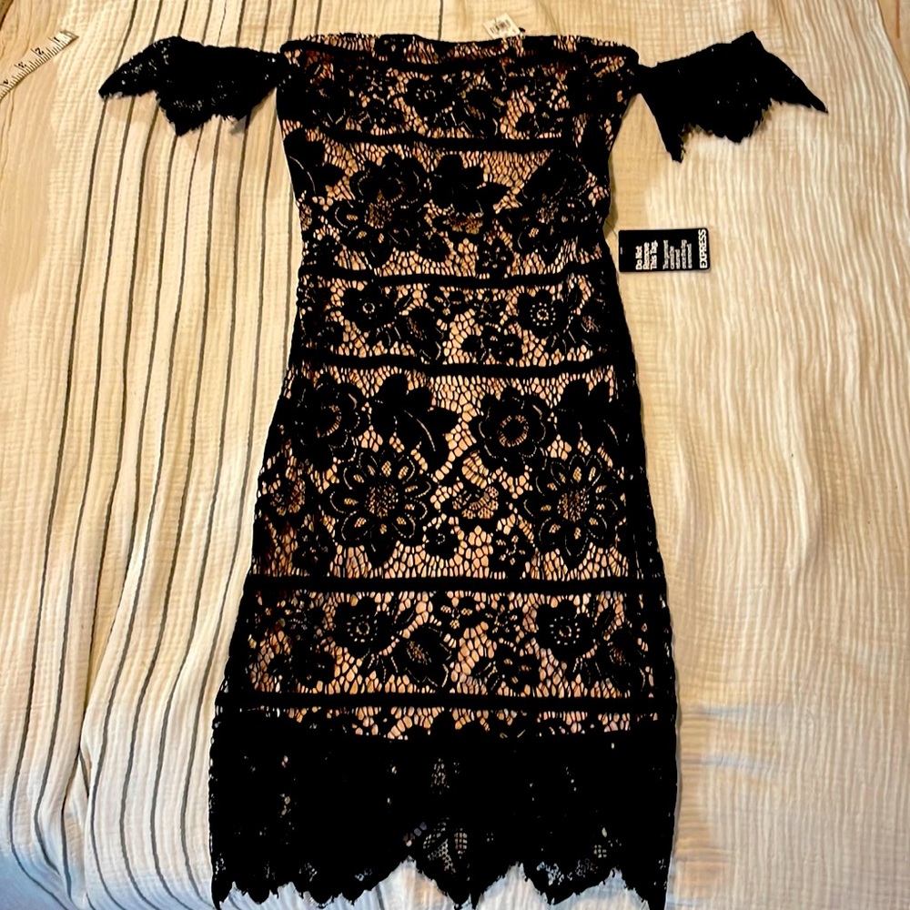 Black lace dress with cream underlay